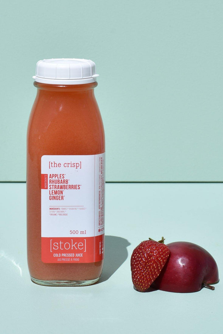 [ the crisp ] cold pressed juice with rhubarb and strawberries