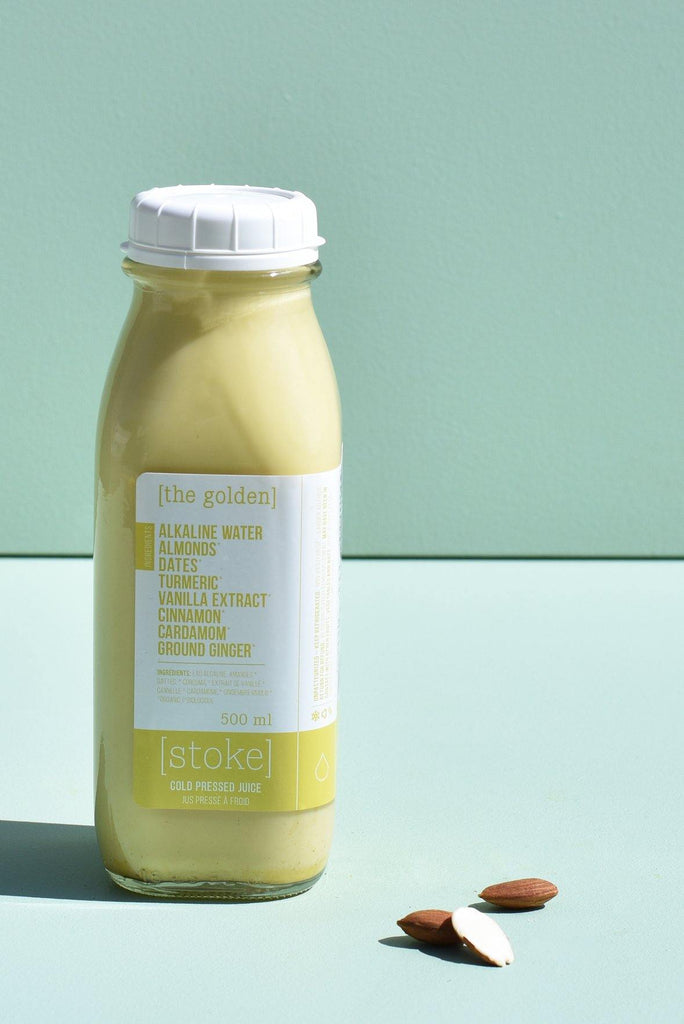 [ the golden ] cold pressed juice - nut milk - with almonds and cardamom