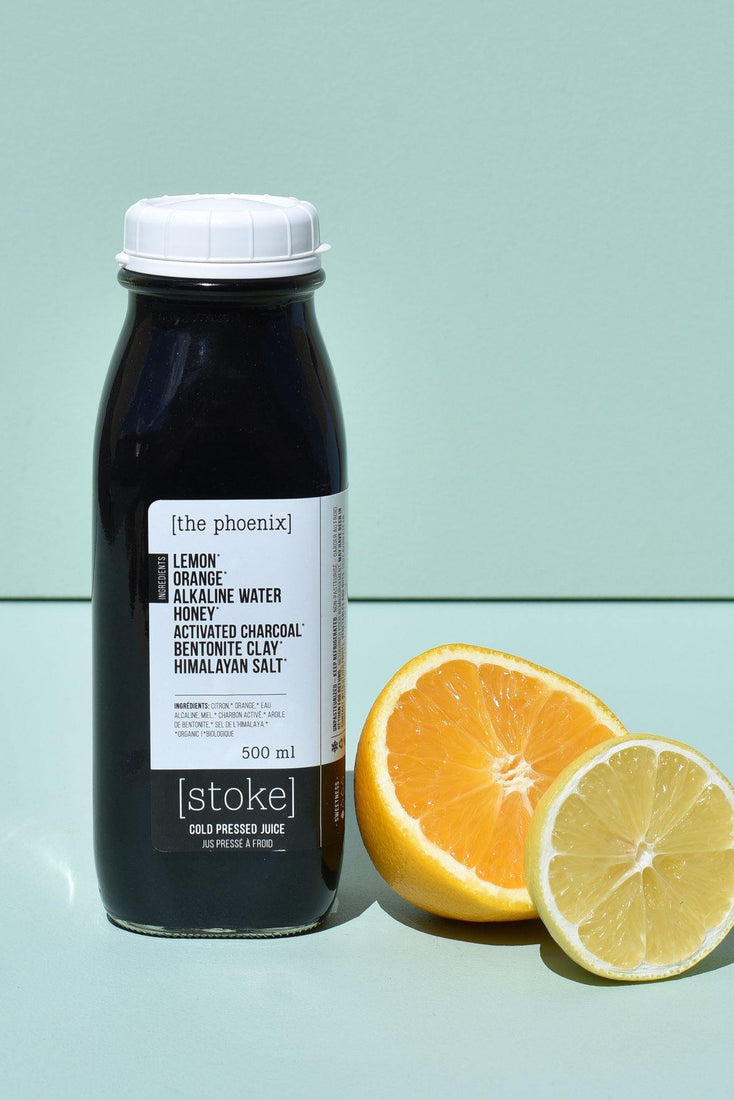 [ the phoenix ] cold pressed juice with activated charcoal, honey and bentonite clay